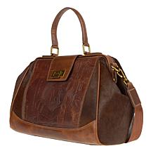 "As Is" Sharif Legacy Hieroglyphic Leather Haircalf Frame Satchel
