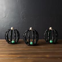 "As Is" Spooky Lane Set of 3 LED Skeleton Pumpkins 