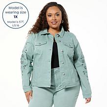 As Is Tower Hill by Christie Brinkley Eyelet Embroidered Denim Jacket