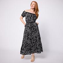 "As Is" Tower Hill by Christie Brinkley Off-Shoulder Embroidered Ma...