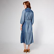 "As Is" TWRHLL by Christie Brinkley Belted Denim Midi Dress