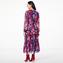 "As Is" TWRHLL by Christie Brinkley Crinkle Chiffon Tiered Maxi Dress