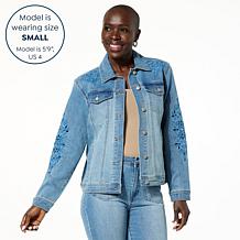 "As Is" TWRHLL by Christie Brinkley Eyelet Embroidered Denim Jacket