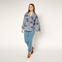 "As Is" TWRHLL by Christie Brinkley Floral Applique Long Sleeve Spl...