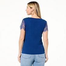 "As Is" TWRHLL by Christie Brinkley Lace Sleeve Knit Top