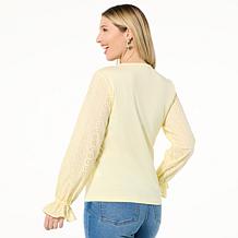 "As Is" TWRHLL by Christie Brinkley Mixed Media Balloon Sleeve Top