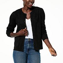 "As Is" TWRHLL by Christie Brinkley Pleated Pointelle Knit Cardigan