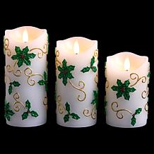 "As Is" Unmatched 3D Flame Holly Candles - Set of 3