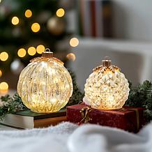 "As Is" Winter Lane Twinkling Glass Ornaments 2-piece Set