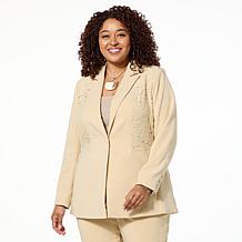 "As Is" WynneCollection Collared Crepe & Lace Jacket