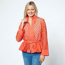 As Is WynneCollection Cotton Eyelet Peplum Jacket