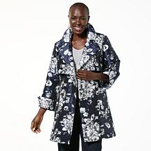 "As Is" WynneCollection Floral Jacquard Swing Trench Coat