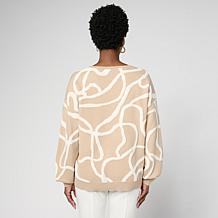 "As Is" WynneCollection Plush Jacquard Patterned Sweater