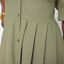 "As Is" WynneCollection Stretch Tech Short-Sleeve Pleated Dress