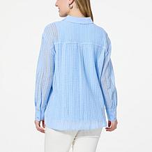 "As Is" WynneCollection Woven Crochet Button-Down Shirt