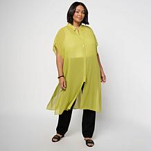 "As Is" WynneLayers Chiffon Cap-Sleeve Collared Duster