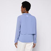 "As Is" WynneLayers Chiffon Collared Long-Sleeve Cropped Shirt