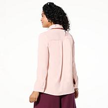 "As Is" WynneLayers Collared Woven Crepe Shirt with Lace-Up Detail