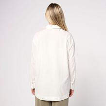 "As Is" WynneLayers Cotton Curved Hem Button-Down Shirt