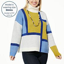 "As Is" WynneLayers Geometric Pattern Jacquard Knit Boxy Sweater