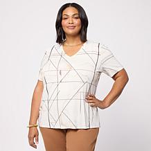 "As Is" WynneLayers Print or Solid Rayon Spandex V-Neck Tee Shirt