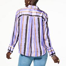 "As Is" WynneLayers Printed Satin Button-Down Shirt with Cuff Detail
