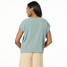 "As Is" WynneLayers Woven Crepe Dolman-Sleeve Crew Neck Tee