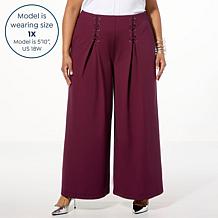 "As Is" WynneLayers Woven Crepe Wide-Leg Pant with Lace-Up Detail