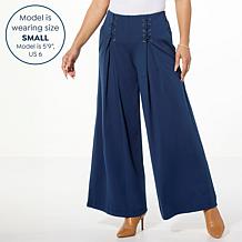 "As Is" WynneLayers Woven Crepe Wide-Leg Pant with Lace-Up Detail