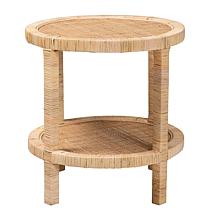 bali & pari Bella Mahogany Wood and Natural Rattan 2-Tier End Table