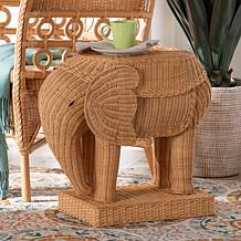 bali and pari Elissa Rustic Teak Wood and Rattan Elephant End Table