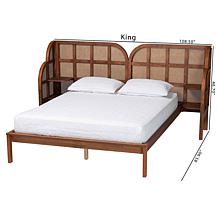 Baxton Studio Cascadia Mid-Century Wingback Platform Bed with Rattan