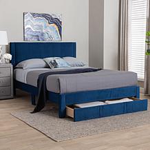 Baxton Studio Elora Pleated Velvet Upholstered Storage Bed with Drawer