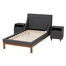 Baxton Studio Louvain Mid Century Fabric Twin Size 3 Piece Bedroom Set