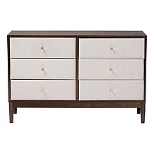 Baxton Studio Nikolai Mid-Century 6-Drawer Wood Dresser with Fabric