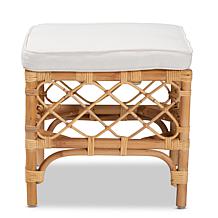 Baxton Studio Orchard Modern Fabric Upholstered and Rattan Ottoman