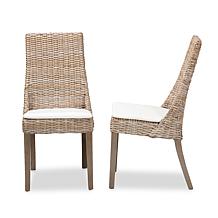 Baxton Studio Toby Bohemian Grey Rattan 2-Piece Dining Chair Set