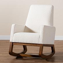 Baxton Studio Yashiya Mid-Century Modern Boucle and Wood Rocking Chair