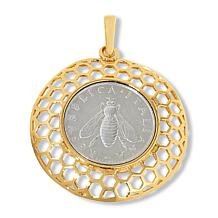 Bellezza Bee Lira Coin Bronze Honeycomb Frame Pendant 