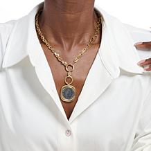 Bellezza Bronze Double Chain Necklace with Lira Coin Pendant