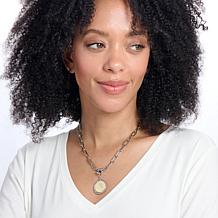 Bellezza Bronze Paperclip Chain Necklace with 3 Lira Coin Pendants