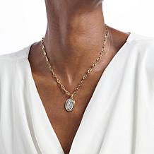 Bellezza Bronze St. Michael Round Pendant Drop 18" Chain Necklace