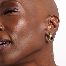 Bellezza Goldtone Bronze Onyx Ridged 1/2-Hoop Earrings