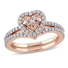 Bellini 10K Gold Morganite and Diamond Heart-Design 2-piece Ring Set