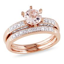 Bellini 10K Rose Gold Morganite and White Diamond 2-piece Ring Set