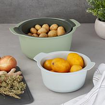BergHOFF 3-piece Mixing Bowls and Colander Set in Green