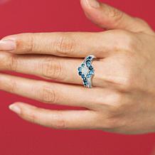 Blue Topaz, Created Opal and Created White Sapphire Swirl Halo Ring