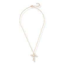 Bright Halo Lab-Grown Diamond & Cultured Pearl Cross Pendant Necklace