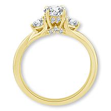 Bright Halo Lab Grown Diamonds 1cttw 10K Gold 3-Stone Engagement Ring