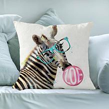 Bubble Gum Zebra with Glasses Personalized 17" Throw Pillow